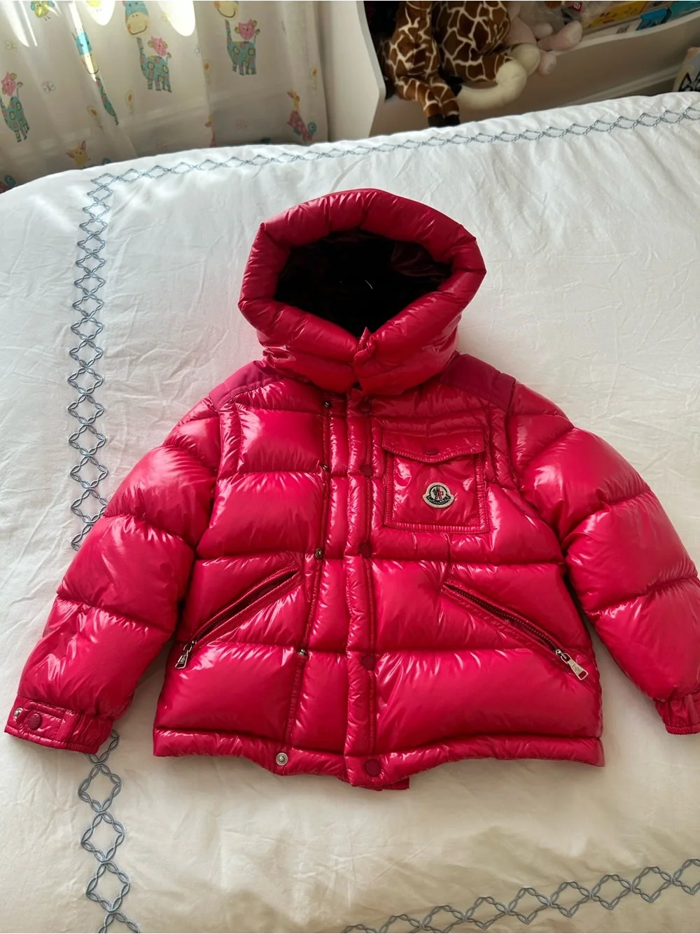 Moncler Kids Shiny Pink Quilted Puffer Jacket with Hood/Size 4 Girls/Vest